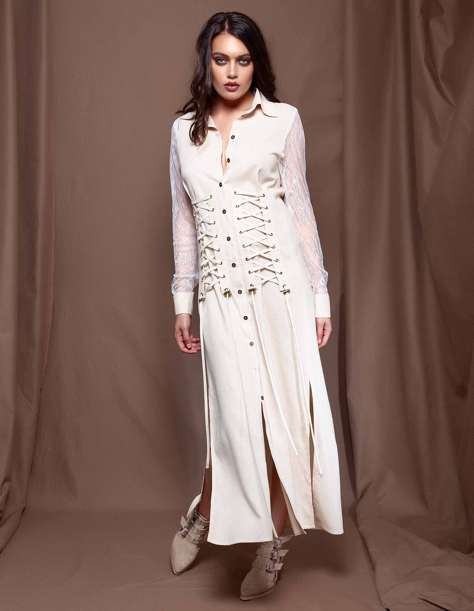 Rochie din in bej deschis MILONIA